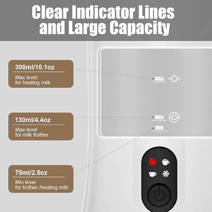Milk Frother, 4-in-1 Milk Frother and Steamer, 10.1oz/300ml Automatic Hot and Cold Foam Maker and Milk Warmer, Electric Milk Frother for Coffee, Latte, Cappuccino, Matcha(White)