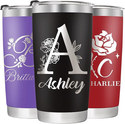 Personalized Tumblers with Engraved Name, Personalized Birthday Gifts for Men Women, Custom 20oz Stainless Steel Coffee Tumbler with Lids and Straws, Custom Travel Mug Cup