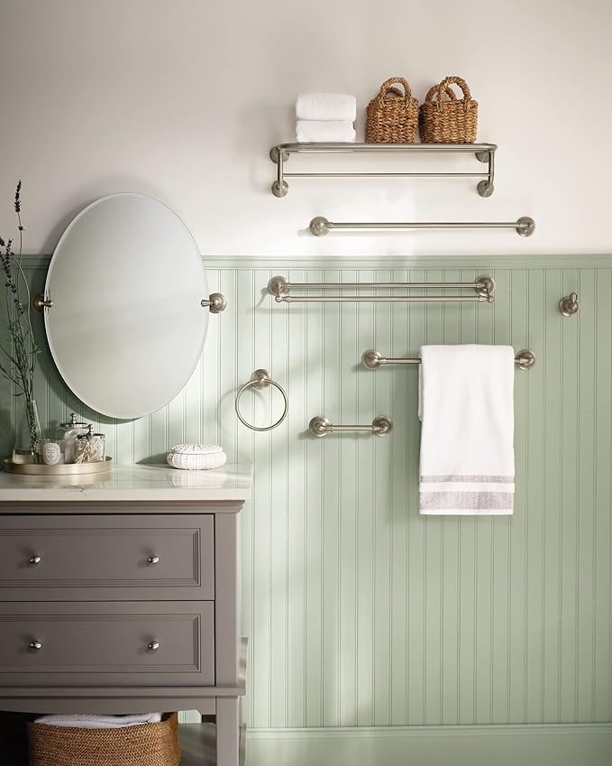 Moen DN6824BN Sage 24-Inch Wall Mount Bathroom Single Bar Towel Bar, Brushed Nickel