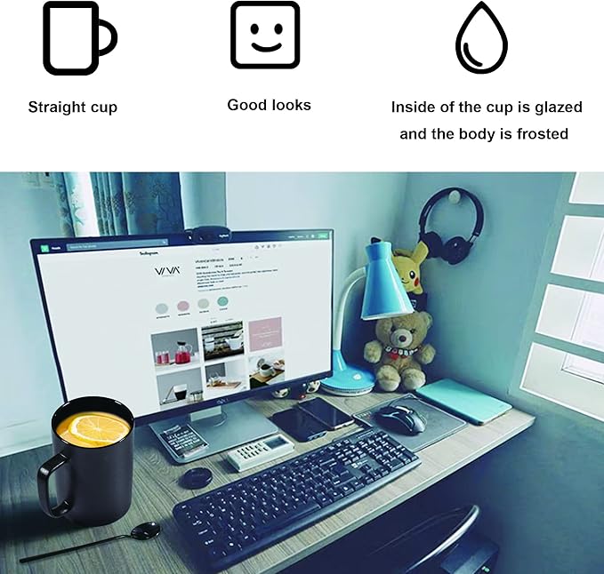 Coffee Mugs, Matte Black Ceramic Mug Set of 2, 13.5 OZ Large Coffee Set with Black Coffee Spoons, Big Cups for Cappuccino Latte or Tea for Home Office Restaurant or Bar, for Men and Women Couple Gift