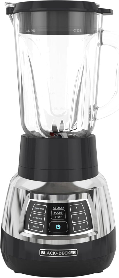 Black+Decker Quiet Blender with 6-Cup Cyclone Glass Jar, 3 Speeds + 3 Functions & Serrated Blade Technology for Faster Blending, Pulse Button and 24-oz Personal Jar, 900W