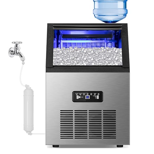 Commercial Ice Maker Machine 100Lbs/24H, 36Pcs Clear Ice Cubes Ready in 11-20Mins, Stainless Steel Under Counter Freestanding ice Machine with 23Lbs Ice Capacity for Home Party Bar, 2 Way Water Supply