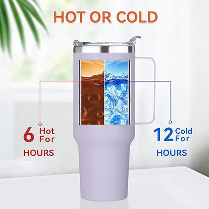 HASLE OUTFITTERS 40 oz Stainless Steel Tumbler with Handle, Vacuum Insulated Tumblers Bulk, Reusable Double Wall Travel Coffee Mug, Durable Powder Coated Water Bottle(Purple, 8)