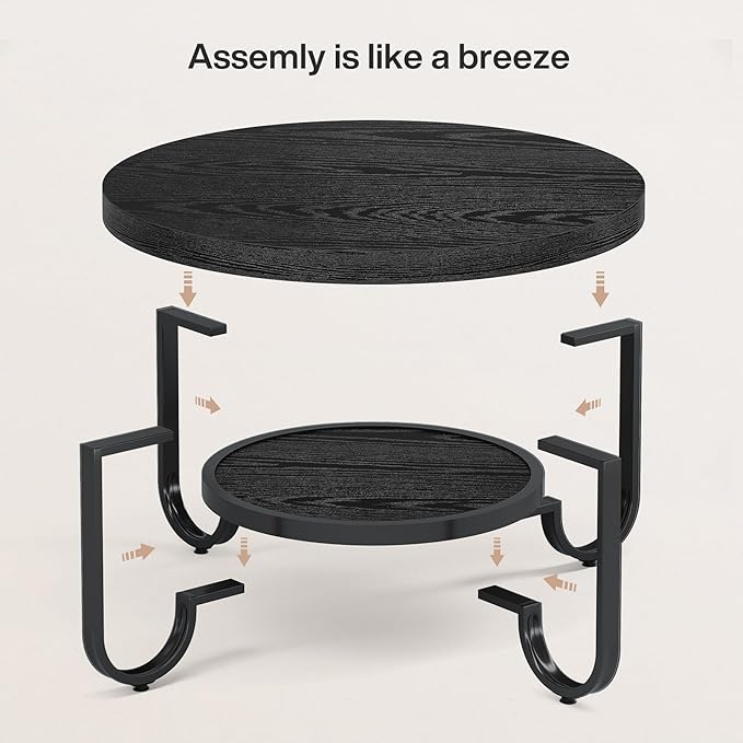 Tribesigns Round Coffee Table, 31.5" Modern Wood Circle Center Table with Storage Shelf and Metal Frame, 2-Tier Industrial Accent Cocktail Table for Living Room, Small Space, Apartment, Black