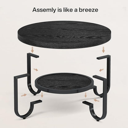 Tribesigns Round Coffee Table, 31.5" Modern Wood Circle Center Table with Storage Shelf and Metal Frame, 2-Tier Industrial Accent Cocktail Table for Living Room, Small Space, Apartment, Black
