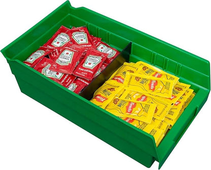 Akro-Mils 30130 Plastic Shelf Bins, Heavy Duty Storage Bins for Garage, Closet, and Drawer Organization, 12-Inch x 6-1/2-Inch x 4-Inch, Green, 12-Pack