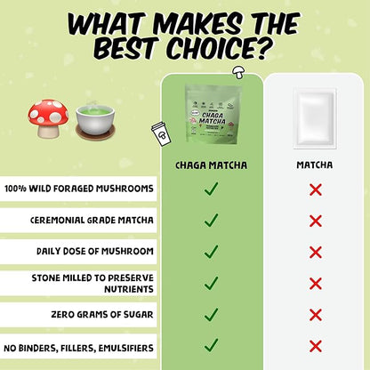 Renude Chaga Matcha - Chaga Mushroom Powder, Superfood Drink Mix with Adaptogens, Ceremonial Grade Mushroom Matcha, Keto, Vegan, Sugar Free, Natural Energy and Immune Support - 10 Servings