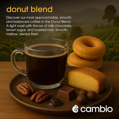 Cambio Roaster Donut Blend Keurig Coffee K Cups, Organic Light Roast Coffee Pods, Only Aluminum K Cup for More Flavor & Longer Lasting Freshness, Caffeinated Lower Acid Kcups for Keurig, 10 count