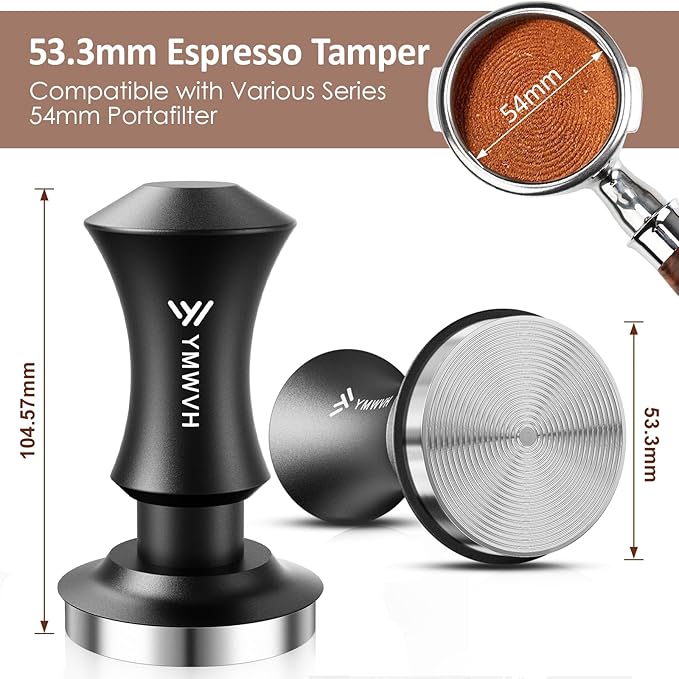 Espresso Tamper 53.3mm with 20lb/30lbs Replacement Springs Tamper Black, Professional Barista Coffee Tamper With 100% Stainless Steel Ripple Base, Compatible with Breville 54mm Portafilter