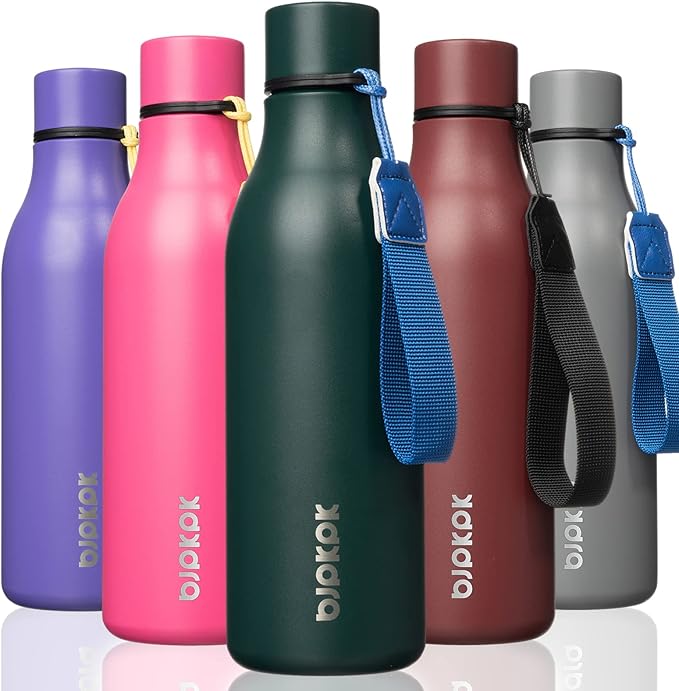 BJPKPK Insulated Water Bottles, 18 oz Stainless Steel Metal Water Bottle with Strap, BPA Free Leak Proof Jugs, Mugs, Flasks, Reusable Thermal Flasks for Sports & Travel, Army Green