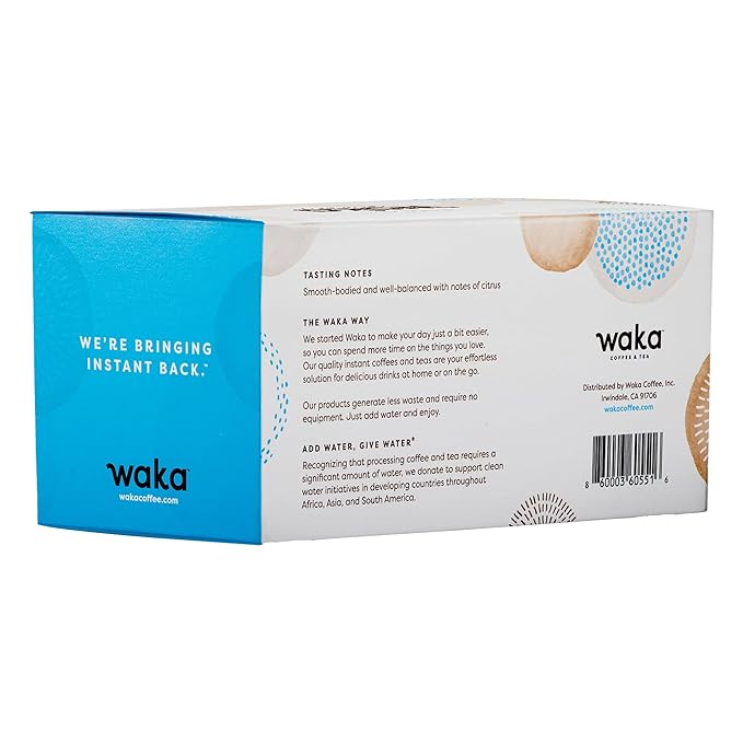 Waka Instant Coffee, Medium Roast - 100% Arabica Colombian Beans, Freeze Dried Granules, No Additives - Single Serve Packets for Quick Hot and Iced Coffees (50 Individual Coffee Packets)