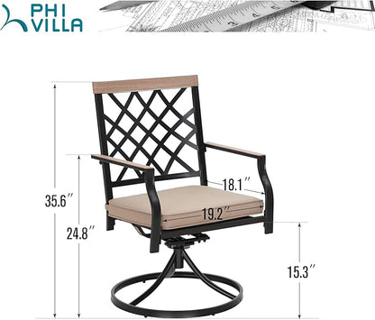 PHI VILLA Swivel Patio Chairs Set of 2 Outdoor Dining Rocker Chair Support 300 lbs for Garden Backyard Bistro Furniture Set with Cushion, Black