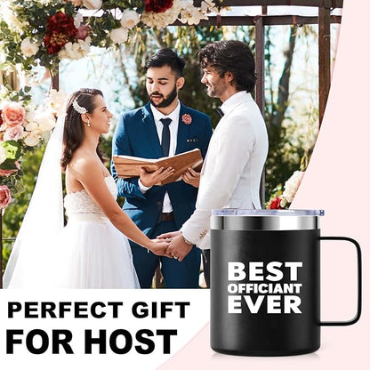 Best Wedding Officiant from Bride Groom | Anniversary Wedding Officiant Gift Insulated Coffee Cup | 12oz with Handle and Lid 304 Stainless Steel Camping Travel Thermal Mugs - Black