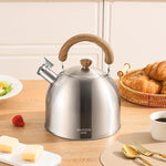 Load image into Gallery viewer, Tea Kettle, 18/8 Stainless Steel Whistling Teapot, 5.29 Quart Camping Tea Kettle for Stovetop, Water Coffee Pot with Anti-Hot Wood Handle (5L,Silver)