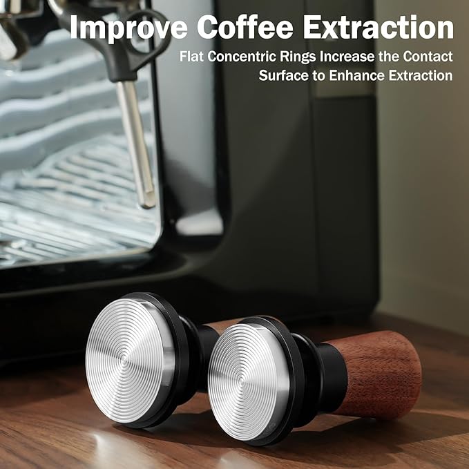 PUSEE 58mm Espresso Tamper, Calibrated Tamper with 30lbs Double Spring Loaded Tamper Walnut Wood Coffee Tamper for Barista Home,Stainless Steel Base Tamper Espresso Tool Fits 58 Portafilters