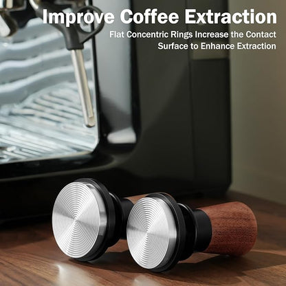 PUSEE 58mm Espresso Tamper, Calibrated Tamper with 30lbs Double Spring Loaded Tamper Walnut Wood Coffee Tamper for Barista Home,Stainless Steel Base Tamper Espresso Tool Fits 58 Portafilters