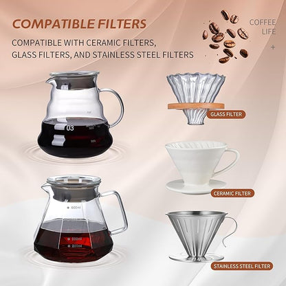 Glass Coffee Server for Drip Coffee Maker,Diamond Fashion Design Glass Coffee Carafe, Coffee Pot with Lid, Clear, 600ml(20oz)