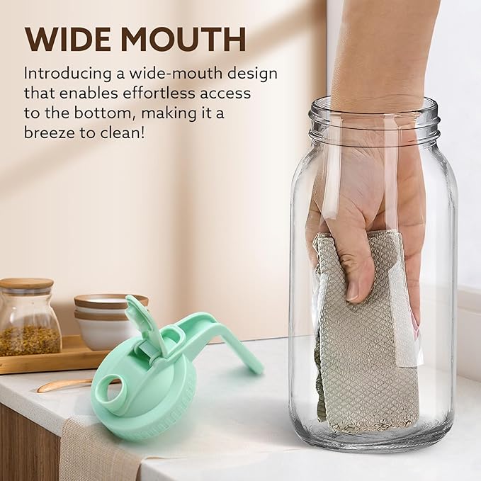 Glass Pitcher with Lid, 64 OZ Mason Jar Pitcher Double Leak Proof, 2 Quart Breast Milk Storage Containers for Fridge, Wide Mouth Glass Jar for Sun Tea, Juice, Cold Brew Coffee