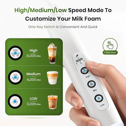 Nahida Handheld Milk Frother Wand with Stand & 14oz Milk Frothing Pitcher Milk Coffee Cappuccino Latte Art - White