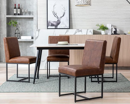 CIMOTA Modern Dining Chairs Set of 6, Leather Dining Room Chairs Upholstered Mid Century Armless Guest Side Chair with Black Base for Dining Room/Kitchen, Vintage Brown 6PCS