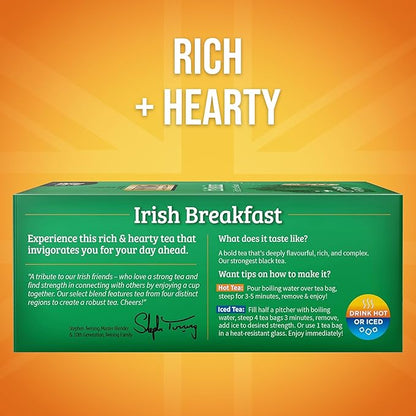 Twinings Irish Breakfast Black Tea Individually Wrapped Bags, 100 Count (Pack of 1), Flavourful, Bold, and Robust, Caffeinated, Enjoy Hot or Iced, 100 Teabags