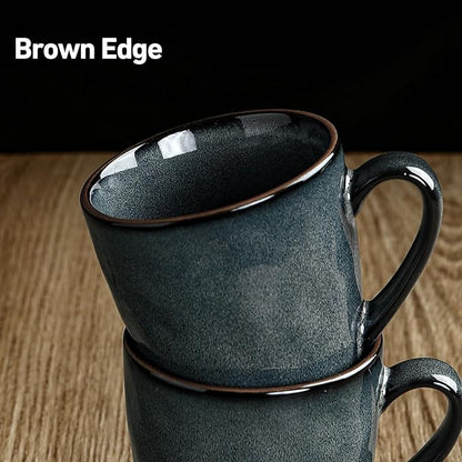 famiware Coffee Mugs Set of 4, Ocean Round 11.5oz Coffee Cup Set with Handle for Cocoa, Milk, Hot Chocolate, Stoneware Cups for Kitchen, Reactive Glaze, Microwave Dishwasher Safe, Deep Forest