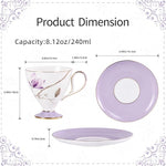 Load image into Gallery viewer, KAMMAK Ceramic Coffee Cups Saucers Set of 2, Porcelain Espresso Cups with Saucers, 8.12 oz Handcrafted Elegant Bone China Tea Cups, Purple Hibiscus &amp; Iris Flower Pattern Teacup for Party, Office, Gift