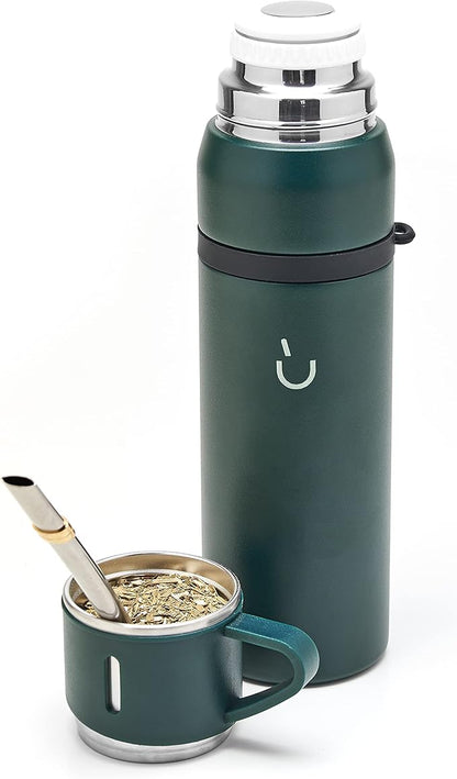 BALIBETOV Camping Thermal Flask for Mate - Vacuum Insulated With Double Stainless Steel Wall- A Mate Thermal FLask Specially Designed as Mate Argentino Kit that includes Bombilla and Mate Cup (Green)