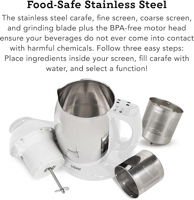 Tribest Soyabella SB-130 Deluxe Automatic Nut Milk Maker & Soy Milk Maker Machine, White/Stainless Steel
