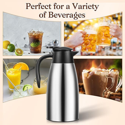 1 PCS 68 OZ Thermal Coffee Carafe, Insulated Stainless Steel Coffee Carafe Double Walled Vacuum Thermal Pot Flask with Brushes Thermos for Keeping Hot Coffee Tea Home and Office (Silver)