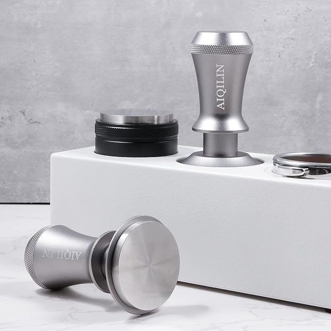 Espresso Tamper, Constant 30lb Coffee Tamper with double Calibrated Spring Loaded, Stainless Steel double spring loaded Coffee Tamper Fits for All Portafilters- Flat Base (51mm, SILVER)