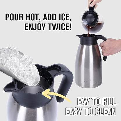 GiNT 74Oz Thermal Coffee Carafe, Insulated Stainless Steel Coffee Carafes for Keeping Hot/Double Walled Vacuum Thermal Carafe (Silver, 2.2L)