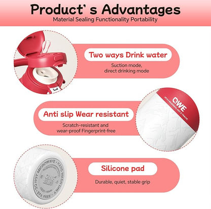 QWE Large Insulated Water Bottle with Straw&Lids,1200ml/40oz Vacuum Sealed Sport Bottles,Double Drinking,Stainless Steel Tumbler with Handle,LeakProof,BPA-Free,for Hiking,Gym,camp (Morden Red)