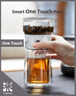 Load image into Gallery viewer, ZENS Modern One Touch Tea Maker, Glass Teapot with Infuser for Loose Leaf Tea Diffusers, Mess-Free Smart Pouring with Insulated Mug and Portable Tea Kits for Tea Lover Gifts
