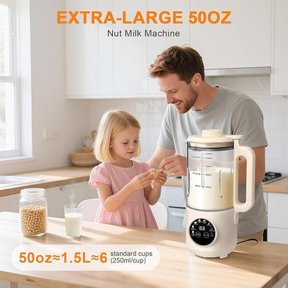 50oz Nut Milk Maker, 10-in-1 Automatic Nut Milk Machine with 20 Blades, Almond Milk Maker for Plant Based Milks Homemade Oat, Soy Milk Machine with Delay Start, Keep Warm, Auto Clean