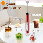 Load image into Gallery viewer, Milk Frother Handheld Rechargeable, Frother Wand Drink Mixer Electric Whisk for Coffee, Detachable With 3 Stainless Whisks, Hand Mixer for Lattes, Cappuccino, Matcha, Egg, No Stand, Red