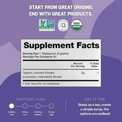 FGO Organic Dried Lavender Flowers, Extra Grade Dried Buds, Imported From France for Culinary or Sachet Bags, 16oz Bulk, Packaging May Vary (Pack of 2)