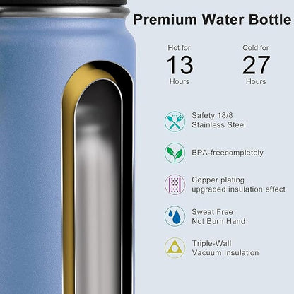koodee 12 oz Water Bottle for School Stainless Steel Vacuum Insulated Wide Mouth Water Flask with Leakproof Spout Lid (Royal Blue)