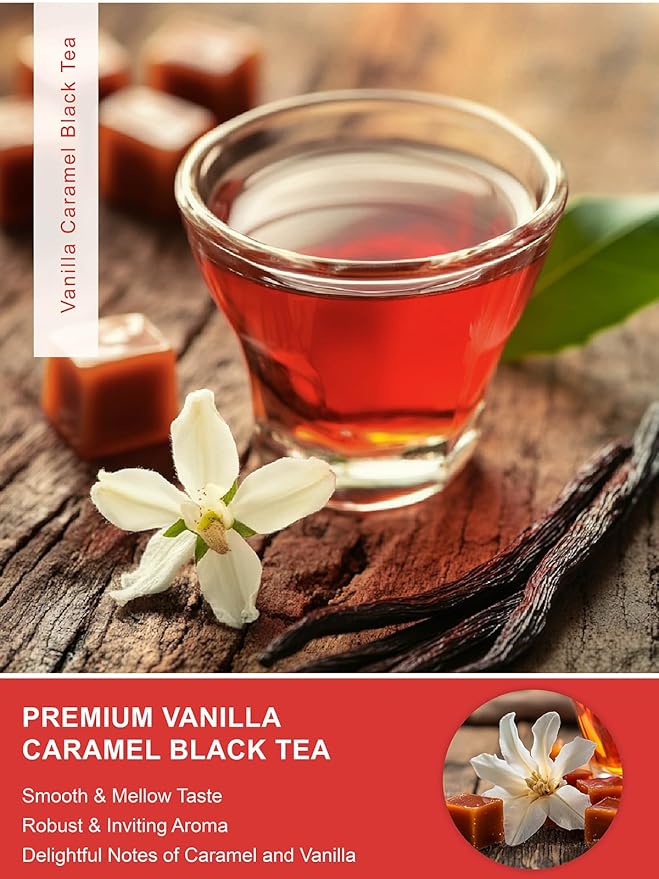 TeeLux Vanilla Caramel Black Tea Bags, Blended Black Tea with Vanilla Caramel, Robust & Smooth Taste, 100 Count