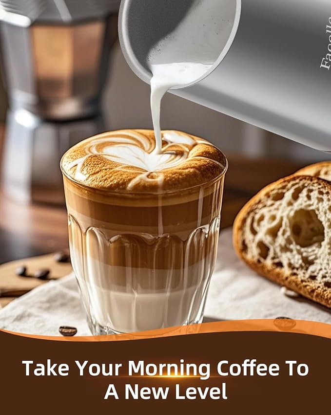 Facelle Milk Frother, 4-in-1 Electric Milk Steamer and Frother, 10oz/300ml Automatic Hot & Cold Foam Maker and Milk Warmer with Auto Shut-Off, for Latte, Cappuccino, Macchiato, Hot Chocolate - Grey