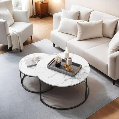 Round Coffee Table, Circle Nesting Coffee Tables for Living Room, Small Dining Center Space Saving Living Room Small Tables, Modern Center Table Dining,Modern Home Furniture White