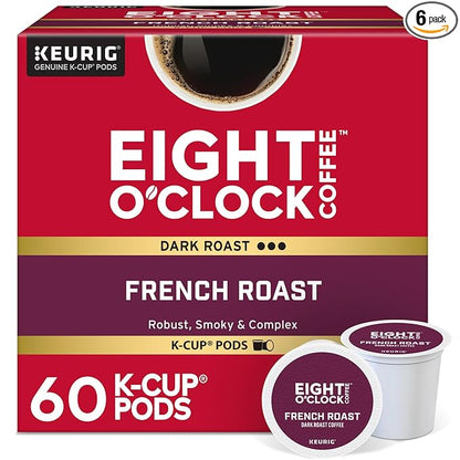 Eight O'Clock Coffee French Roast, Single-Serve Coffee K-Cup Pods, Dark Roast, 60 Count (6 packs of 10)