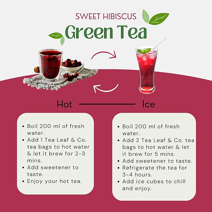 Sweet Hibiscus Cinnamon Green Tea Bags (50 Count), Caffeinated, Real and Natural, Blended with Fresh Herbs and Spices, Gluten Free