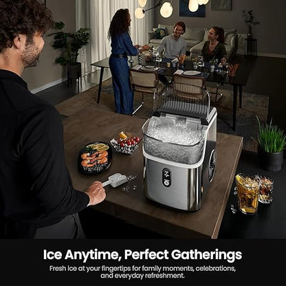 Kismile Nugget Ice Makers Countertop,Portable Ice Machine with Crushed Ice, 35lbs/Day,Self-Cleaning,One-Click Operation for Home Use(Silver)