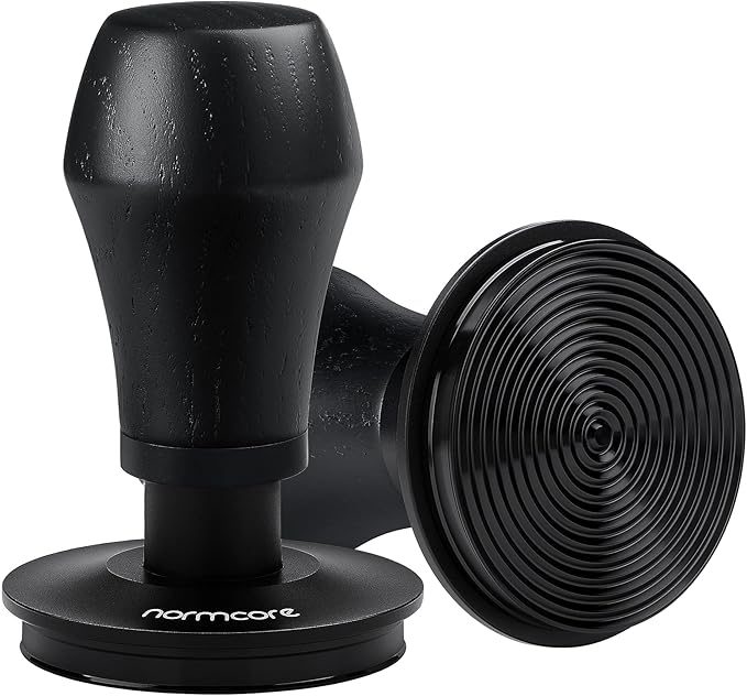 Normcore 58.5mm Espresso Coffee Tamper V4 - Spring Loaded Tamper With Titanium PVD Coating Ripple Base -15lb / 25lb / 30lbs Replacement Springs, Genuine Black Oak Wood Handle