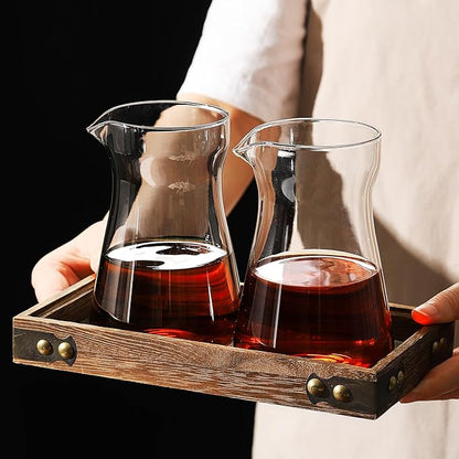 16 oz Glass Coffee Carafe with Wood Heat-Resistant Layer, Pour Over Coffee Carafe and Tea Steeper Coffee Decanter Coffee Server, 1 Pcs Included,(Smoky Gray)