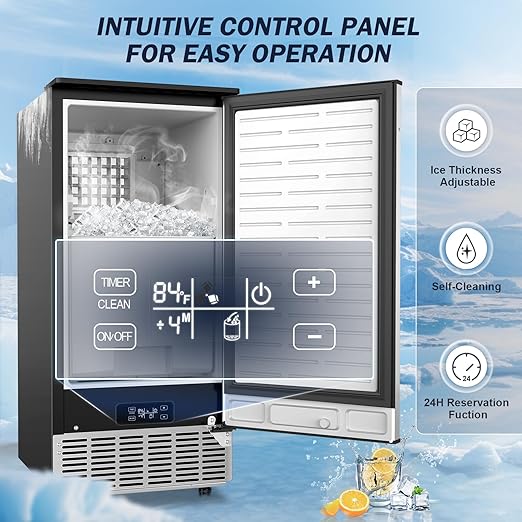 120LBS/24H High Output - Commercial Under Counter Ice Maker with 30LBS Storag e- Reversible Door, Built-in/Freestanding Design, Self-Cleaning & 24H Timer - for Home Bars, Restaurants & Commercial Use