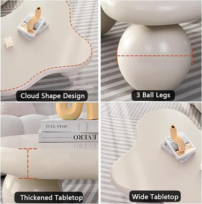 Cloud Coffee Table, Modern Coffee Table for Living Room Apartment, Cartoon Irregular Indoor Tea Table, Cute End Table with Ball 3 Legs, Easy Assemble,White l47.2