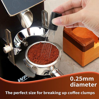 WDT Tools Espresso Puck Screen, 58mm Espresso Accessories Kit - 150μm Puck Screen Set, 0.25mm 316 Stainless Steel 8 Needles Coffee Distribution Stirrer, 58mm Portafilter Dosing Ring for Barista Black