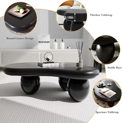 Asymmetric Black Coffee Table with 3 Stable Ellipsoid Leg, Modern Stylish Cloud Center Table - Cafe Books Laptop Snacks and Decor (D-47.24in)